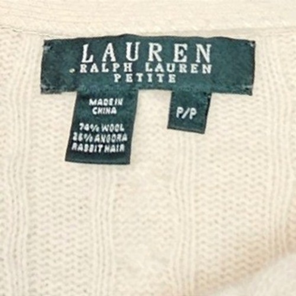 Vtg 90s Ralph Lauren Wool Angora Cable Knit Sweater P/P Petite XS FLAW - Picture 5 of 10